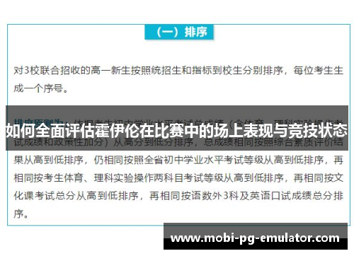 如何全面评估霍伊伦在比赛中的场上表现与竞技状态